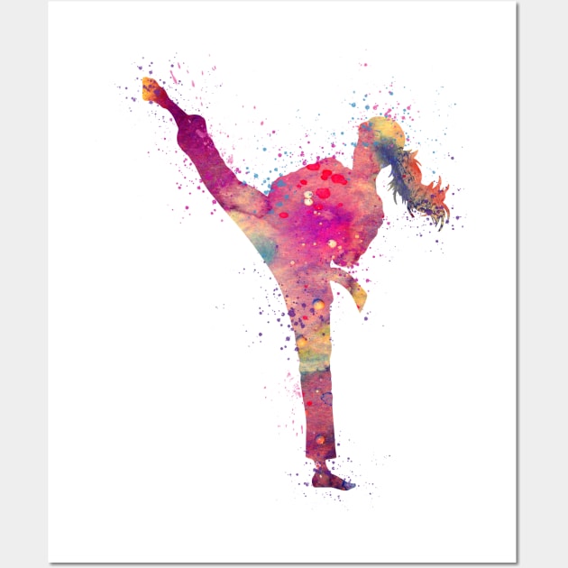 Karate Girl Kick Watercolor Martial Arts Gift Wall Art by LotusGifts